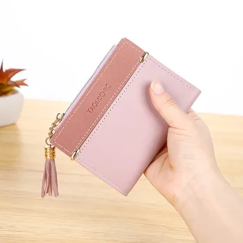 

OCARDIAN Tassel New Short Wallets Women's Lady Women Buckle Mini Female Card Bag Card Bag Purse Simple Bags Fold Card Holder