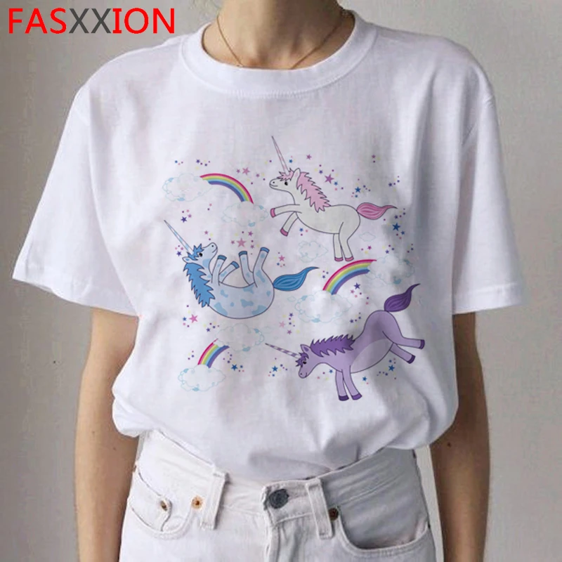 Единорог Harajuku Kawaii футболки женские Ullzang милые футболки с рисунками Unicornio забавные мультяшные футболки 90s модные футболки женские - Цвет: 9543