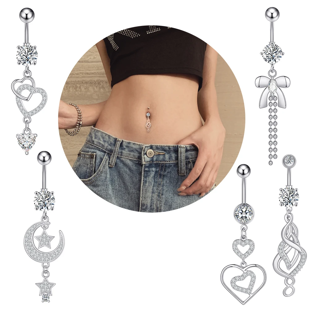 Mixed Styles Dangled Navel Belly Button Rings Heart Star Opal CZ Belly Piercing Ombligo Oreja Surgical Steel Body Jewelry Women body jewelry body piercing jewelry body piercing earrings belly button piercings belly button earrings piercing jewelry