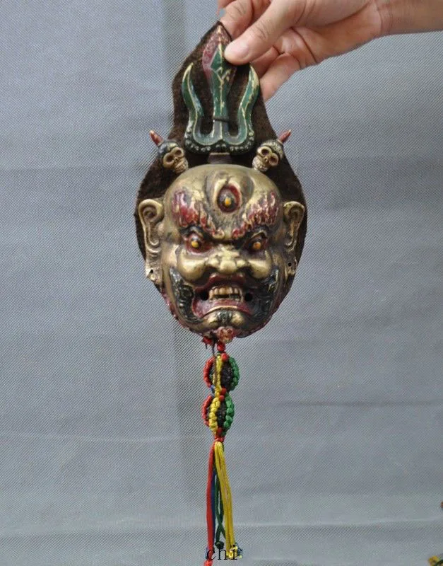 

Christmas Tibet Tantric bronze Gilt Cowhide Mahakala Dorje statue Exorcism amulet Pendant Halloween