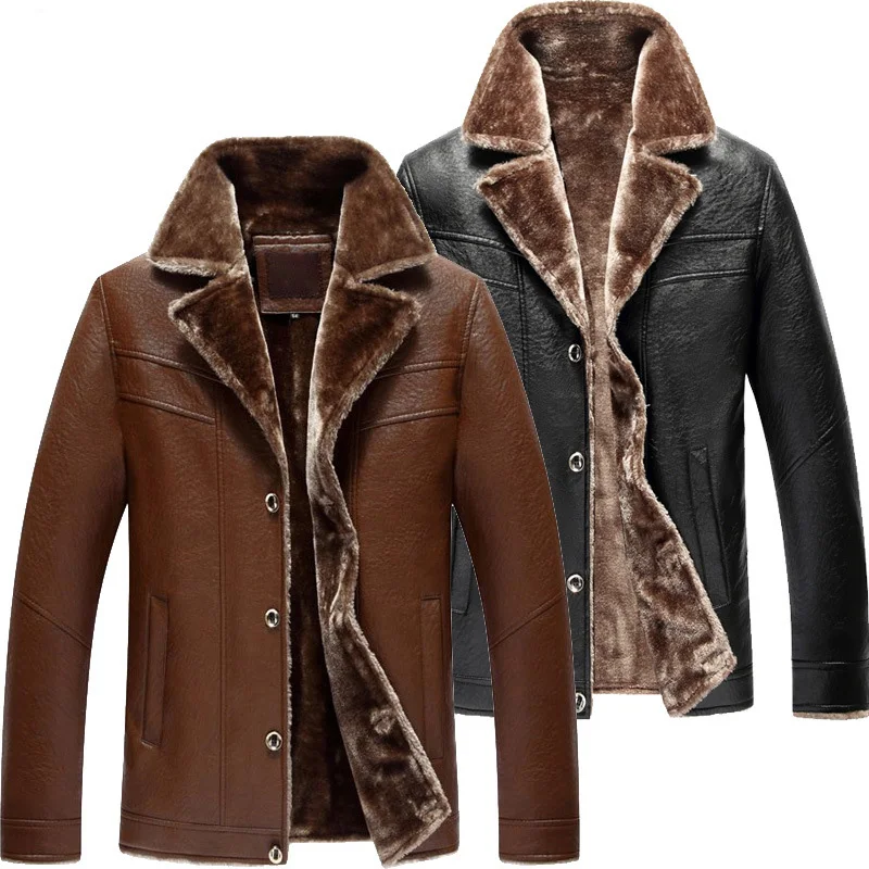 

Autumn and Winter PU Leather Jacket for Men with Fleece and Thickening Men's Leather Jacket for Leisure