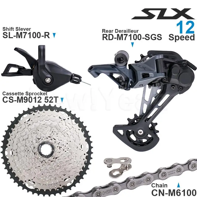 SHIMANO SLX M7100 1x12 Speed Groupset with Shifter Rear Derailleur and Cassette Sprocket 11-50T/52T CN-M6100 Chain Original