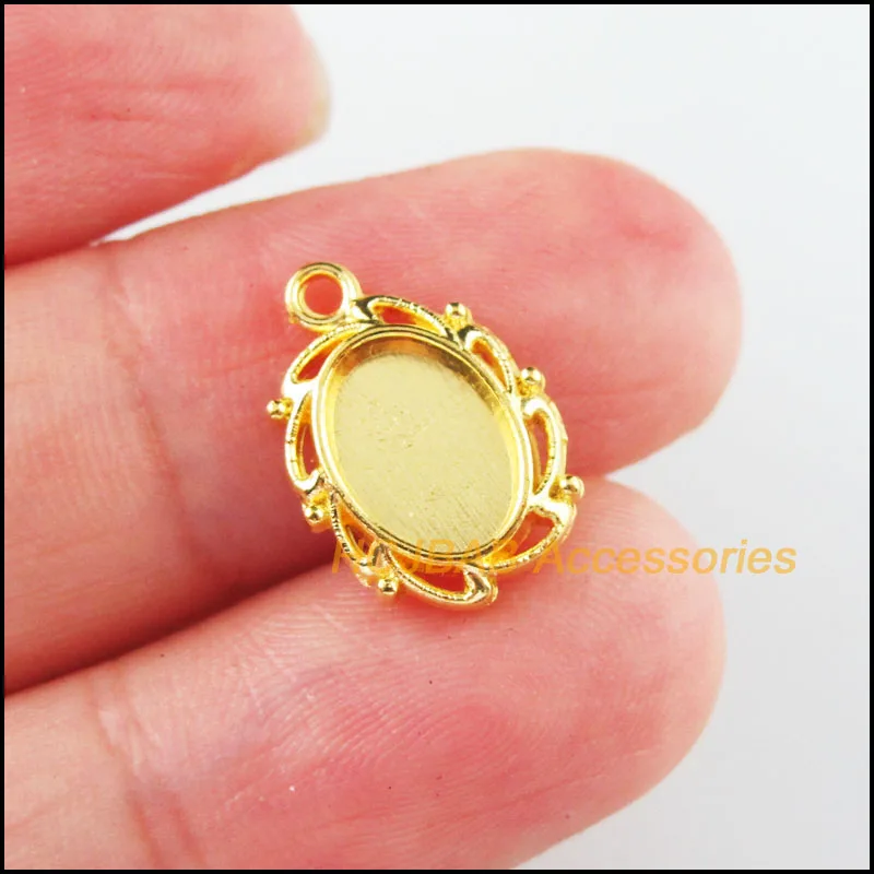 35Pcs Gold Plated Flower Oval Charms Picture Frame Pendants 11x15mm
