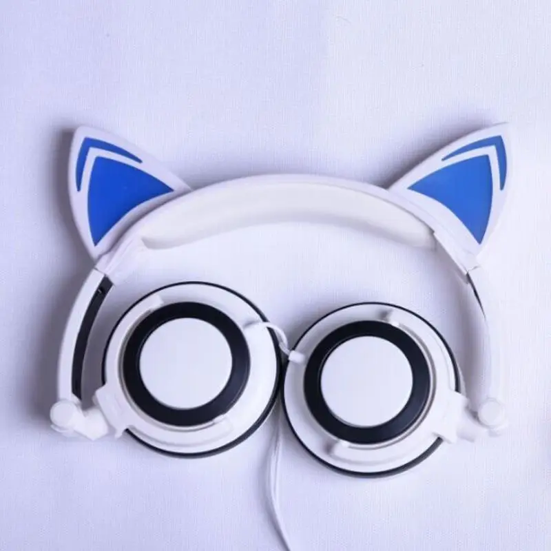 Foldable Safe Wired Kids Gaming Headsets Glowing Cat Ears Headphones 85dB Volume Limited Noise Canceling Wide Compatibility