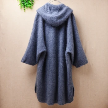 

top quality heavy thick warm loose oversized hoodie mink cashmere long cardigans turn-down collar flare sleeves winter coat pull
