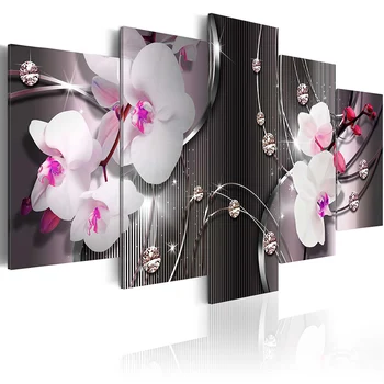 

5D DIY Embroidery Diamond Picture Modern Home Decor 5 Pcs Painting White Pink Flower Full Round Drill Cross Stitch Wall Art Gift