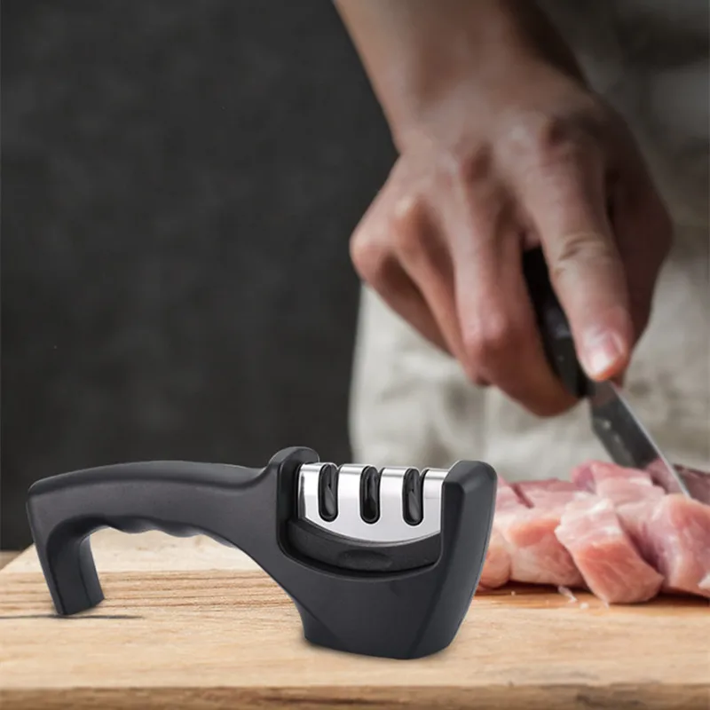 3 Stages Knife Sharpener Diamond Ceramic Rod Sharpener Sharpening Tool Stainless Steel Blade Non-slip Base