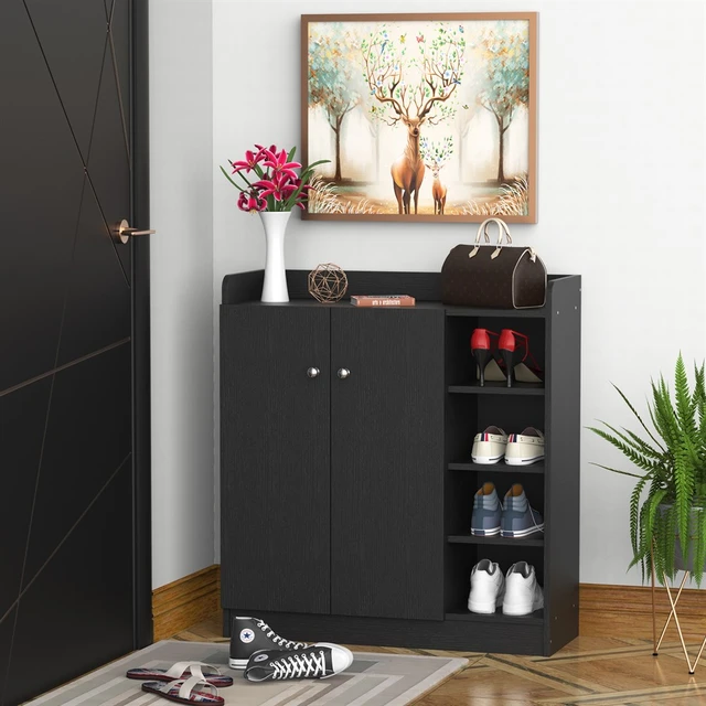 Mueble Zapatero 2 puertas roble y negro