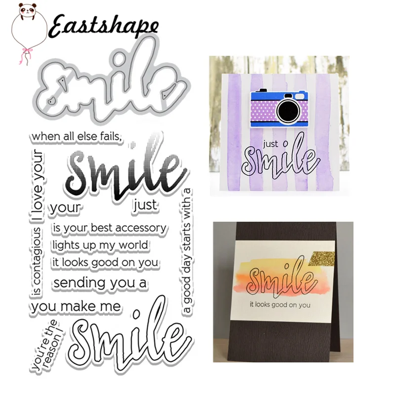 

Eastshape Smile Letter Metal Cutting Dies and Clear Stamps Inspirational Word Scrapbooking For Making Card Album Craft Stencil