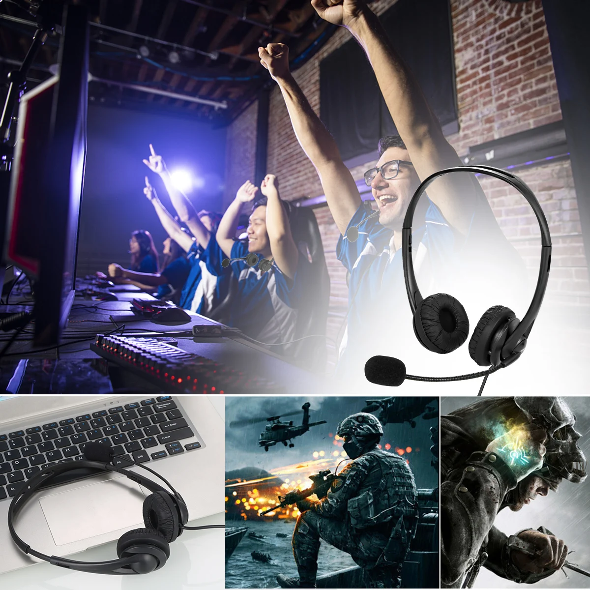 USB Wired Headset Earphone with Noise Concealing Microphone for Laptop Desktop Corded Telephone ABS Plastic On Ear Headphone
