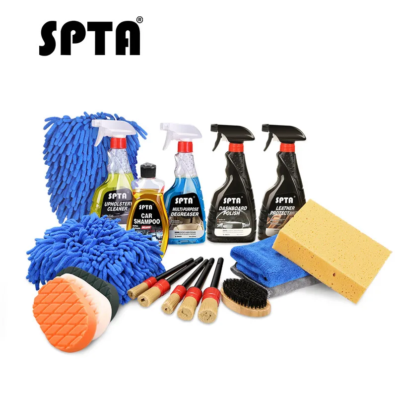 

SPTA 19Pcs Car Interior Cleaner Care Sets Upholstery washer Wash Cleaning Multi Purpose Degreaser Polish Leather Protectant Set