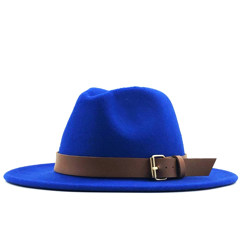 Новая женская и Мужская шерстяная шляпа Fedora с кожаная лента джентльмен элегантный Леди Зима Осень широкий джазования с полями церкви Панама сомбреро