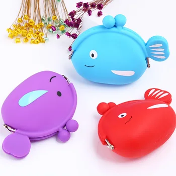 

2019 Coin Purse Cute Kawaii Cartoon Fish Animal Pouch Women Girls Small Wallet Soft Silicone Bluetooth earphone Bag Kid Gift