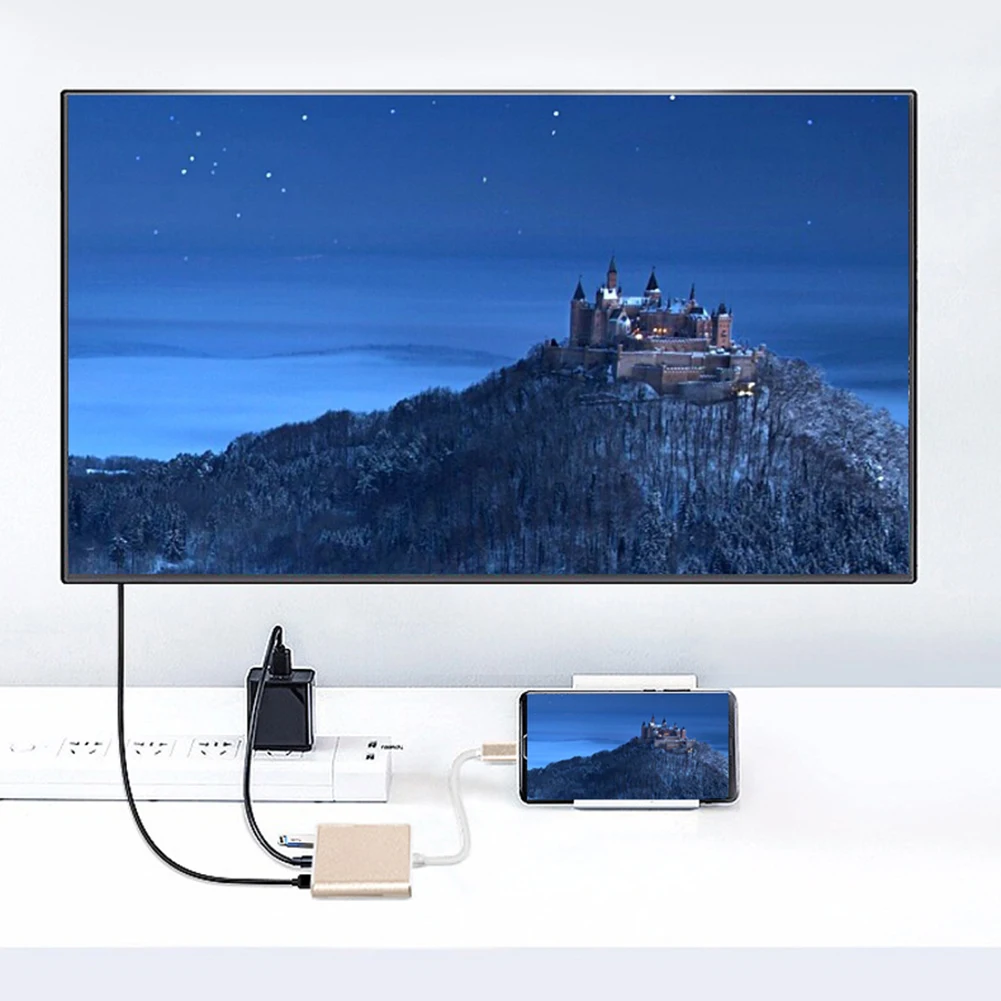 3 в 1 портативный type-C штекер HDMI USB 3,0 Женский Кабель-адаптер конвертер шнур аудио кабель для наушников зарядное устройство