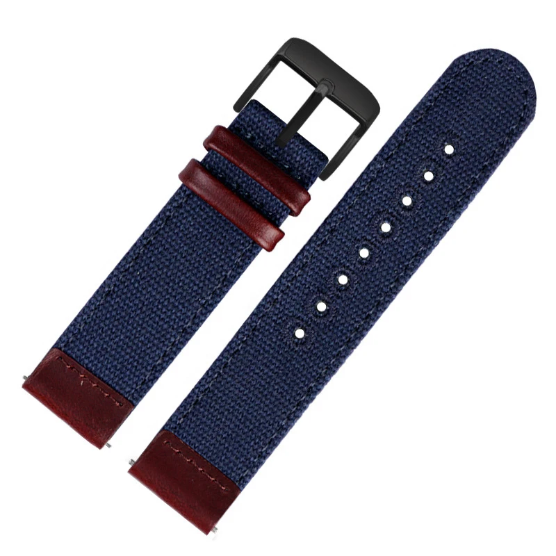 

BEAFIRY Nylon+Leather Watch Band 20mm Lightweight Breathable Woven Quick Release Watch Straps Blue Black Green Watchband