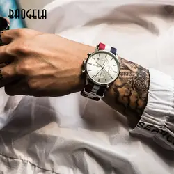 Baogela новые часы мужские черные золотые часы из нержавеющей стали Брендовые Часы Хронограф рождественские подарки кварцевые модные