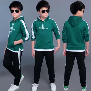 

Spring&Autumn Cotton School Uniform Sport Suit Boys Clothing Sets 4 6 8 10 12 Year Boy Hooded Tracksuit Clothes Set Kids