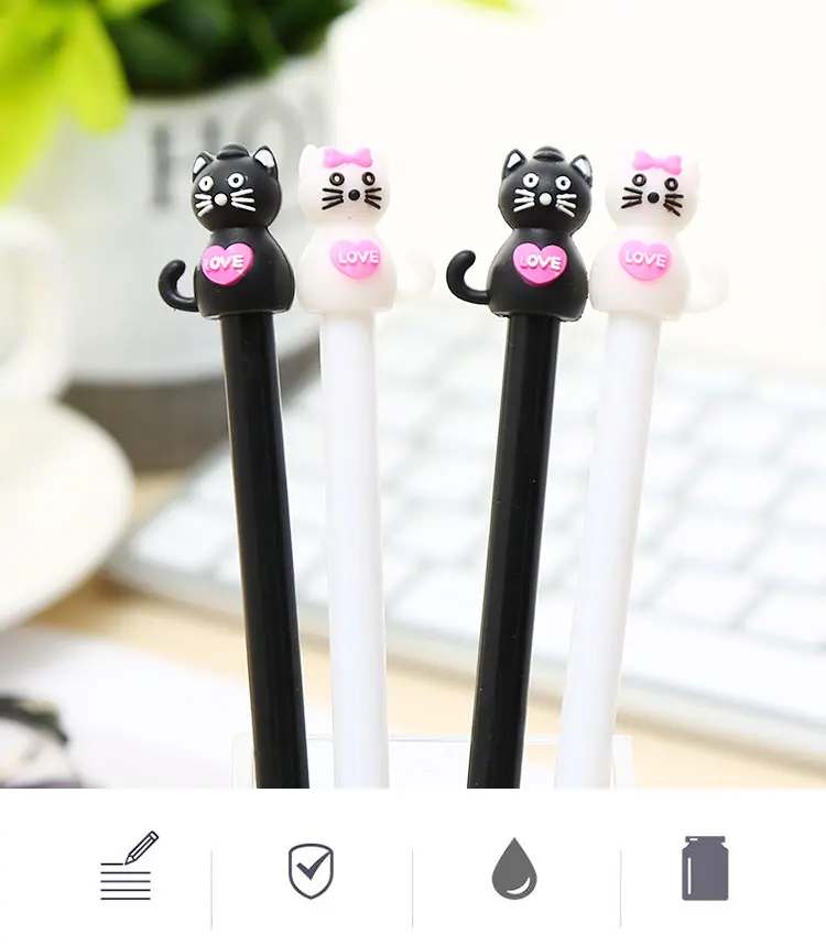 12Pcs/pack Cute Kawaii Cat Gel Pens Blue Black White Animal Stationery School Material Thing Pencil Case Bag Kawai Stationary