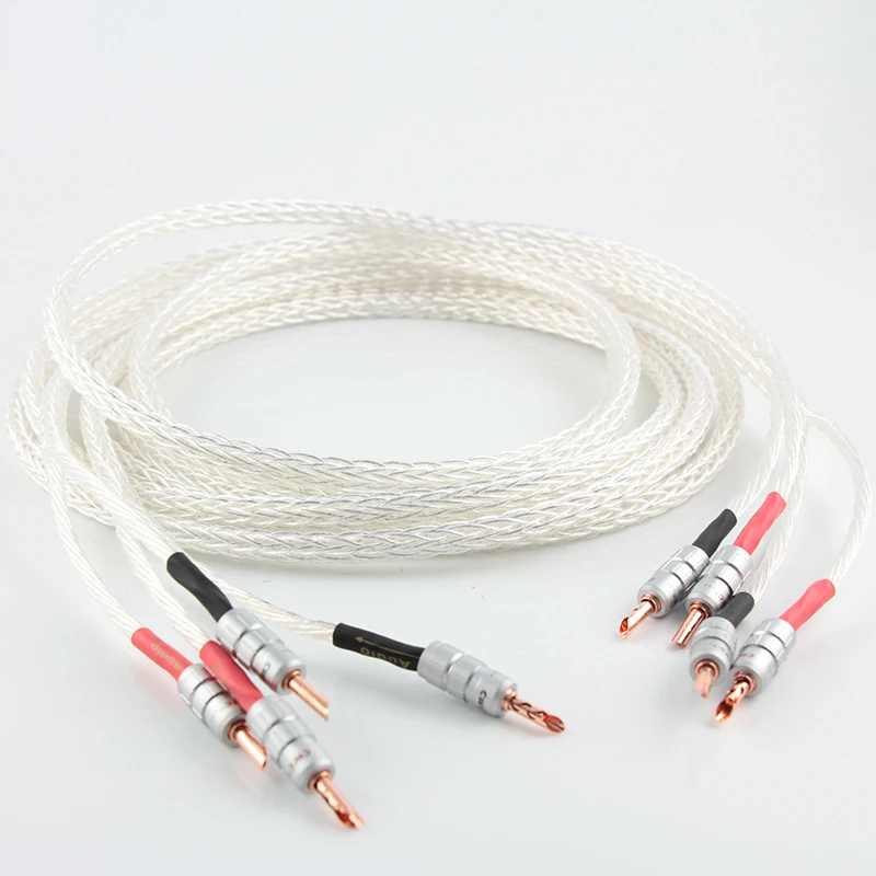 Pair 8 twist OCC pure copper cable silver plated Speaker Cable Banana Plug loudspeaker for HIFI amplifier | Электроника