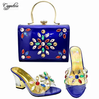 

Most popular royal blue high heel pumps shoes and handbag sets with colorful stones 333-2 , heel height 8cm