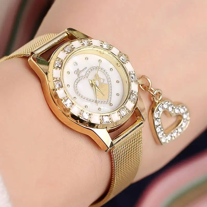 

Heart-shape Dial Women's Watches Student Simple Fashion Steel Mesh Band Quartz Clock Wrist Watch For Girl Woman Child Gift Reloj