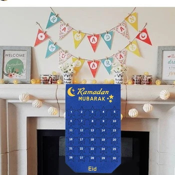 

EID Mubarak Kareem Countdown Felt Calendar Gold Star Sticker Wall Hanging Muslim Balram DIY Ramadan Party Decoration