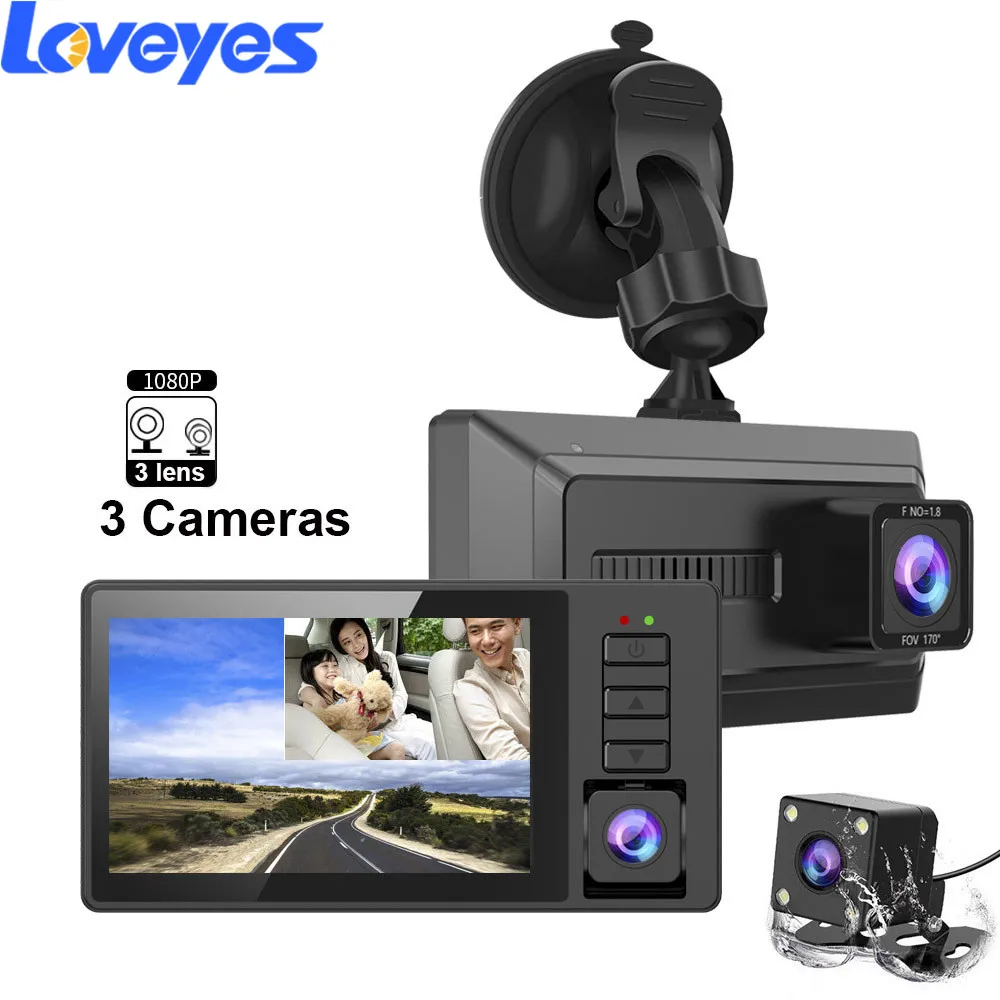 

Three Lens Driving Recorder 1080P 3'' IPS Screen Dash Camera 3 Cameras Parking Monitor G-sensor Loop Video HD Mirror Cam DVR T13