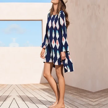 

Explosion models women's 2019 autumn new geometric print irregular dress