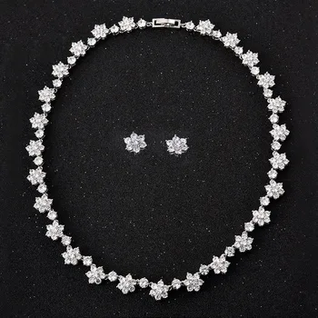 

ELEGANT MICRO-INLAY CZ ZIRCONIA STONE SMALL PIECE OF FLOWERS CHOKER NECKLACE EARRING FASHION JEWELRY SETS FOR WOMEN 2018