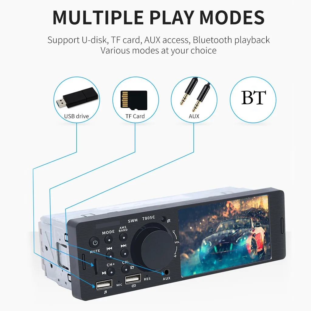 Автомобильное аудио Bluetooth Handsfree автомобильное радио 4," дюймов HD большой экран USB/AUX рулевое колесо управление воспроизведение видео Авторадио