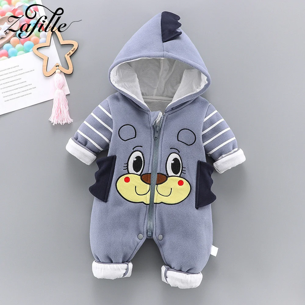 Newborn Baby Winter Clothes Cartoon Bear Toddler Boy Clothes Zipper Hooded Boys Romper Baby Costume Winter Jumpsuit Kids baby jumpsuit