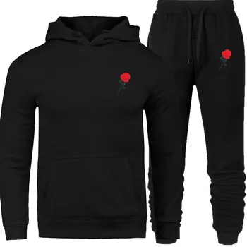 

2019 New brand Mens set Tracksuit Hoodies suit Fashion Streetwear Hoodie Sweatshirts the rose Prints sportwear Clothing Hip Hop