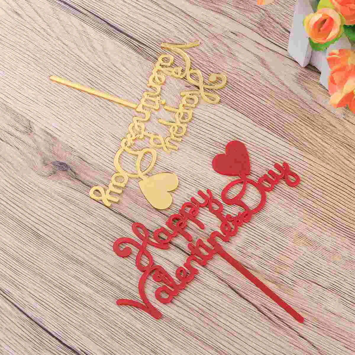 女性の女性のための3個のバレンタインデーケーキトッパー美しいアクリルケーキインサート 英語パターン Aliexpress