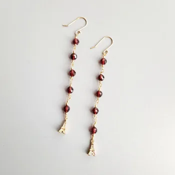 

Lily Jewelry Real Garnet Beads Iron Tower Earrings 925 Sterling Silver Handmade Long Drop Earrings Delicate Jewelry Women Gift