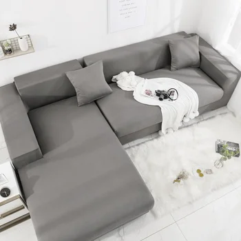 

L Shape Solid Colour Elastic Couch Cover Stretch Fabric Corner Sofa Cover Sectional 2-4Seater