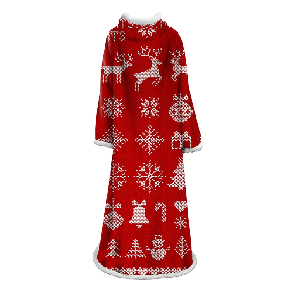 Merry Christmas Red Blanket For Adults Sweatshirt Sofa TV Nap Blanket With Sleeve Wearable Office Pullover Blankets With Sleeve - Цвет: 3