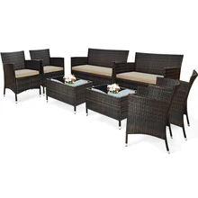 8PCS Rattan Terrasse Möbel Set Gepolsterten Sofa Stuhl Kaffee Tisch Garten 2 * HW63214