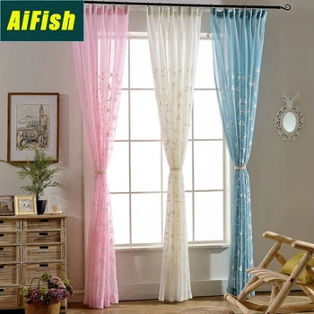 

Pastoral embroidered tulle living room girl room bedroom tulle curtains / panel screens wp007T4