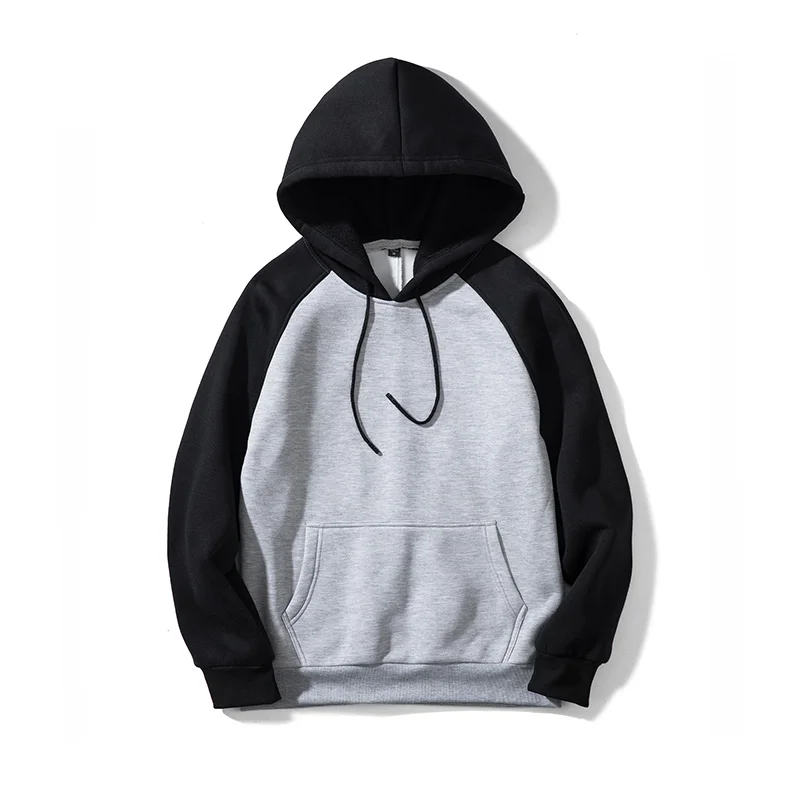 ASALI Patchwork Hoodies Men Thick Hooded Sweatshirts Long Sleeve Chandal Hombre Mens Casual Hip Hop High Streetwear Fleece Hoody - Цвет: Black Grey WY39