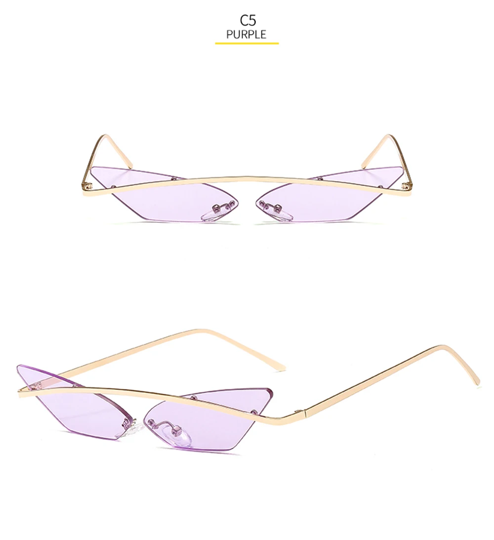 Vintage Cat Eye Sunglasses Unisex Multicolor Frameless Eyewear_voghion.com