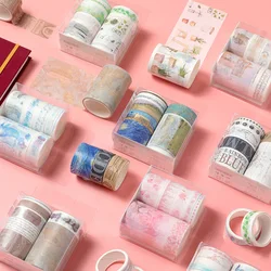 Ensemble de ruban adhésif Washi coloré, 7 rouleaux/boîte, bande de masquage, dessin animé, mignon, papeterie, bande adhésive de décoration, balle, pour Scrapbooking, Journal 
