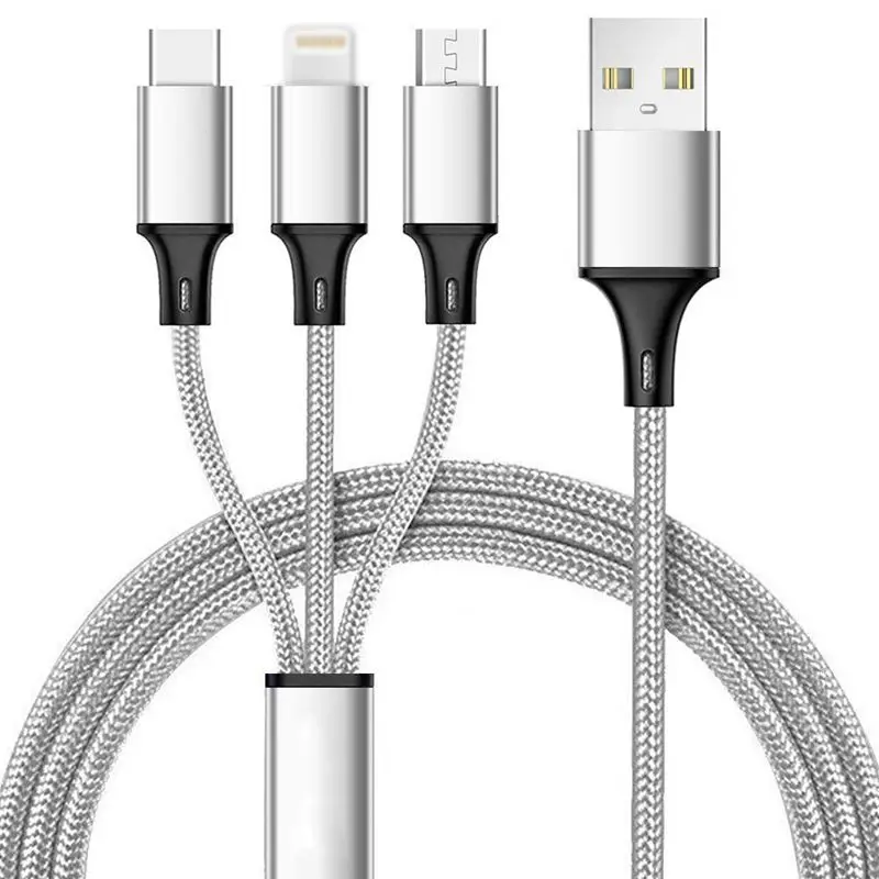 2 шт. в упаковке, мульти usb-кабель-3 в 1, кабель для зарядного устройства в нейлоновой оплетке, 4 фута(1,2 м), алюминиевый разъем, usb-шнур для зарядки, совместимый с iPhone