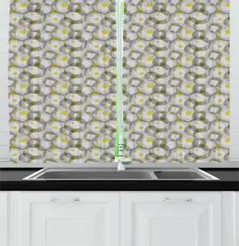 

Earth Yellow Dimgray Abstract Kitchen Curtains Contemporary Repeating Dotted Pattern Circle Formations for Kitchen Cafe Decor