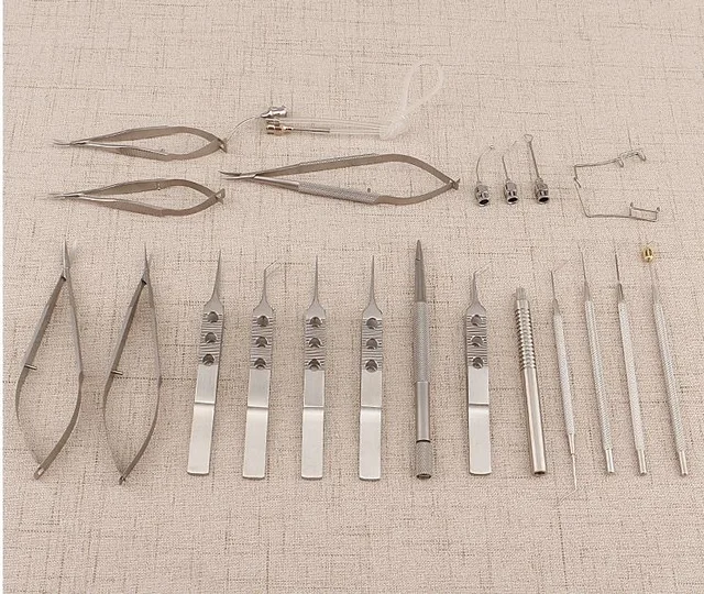 21Pcs/set Titanium Alloy Eye Ophthalmic Cataract & Intraocular Set Surgical Instrument Eye Micro Surgery Tools Brown