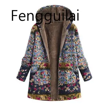 

hooded Coats Cotton Winter Jacket Womens Outwear coat Warm Outwear Floral Print Hooded Pockets Vintage Oversize Coats