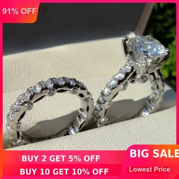 

choucong Unique Vintage Ring sets 5A Zircon Cz 925 Sterling silver Engagement Wedding Band Rings for women men Fashion Jewelry