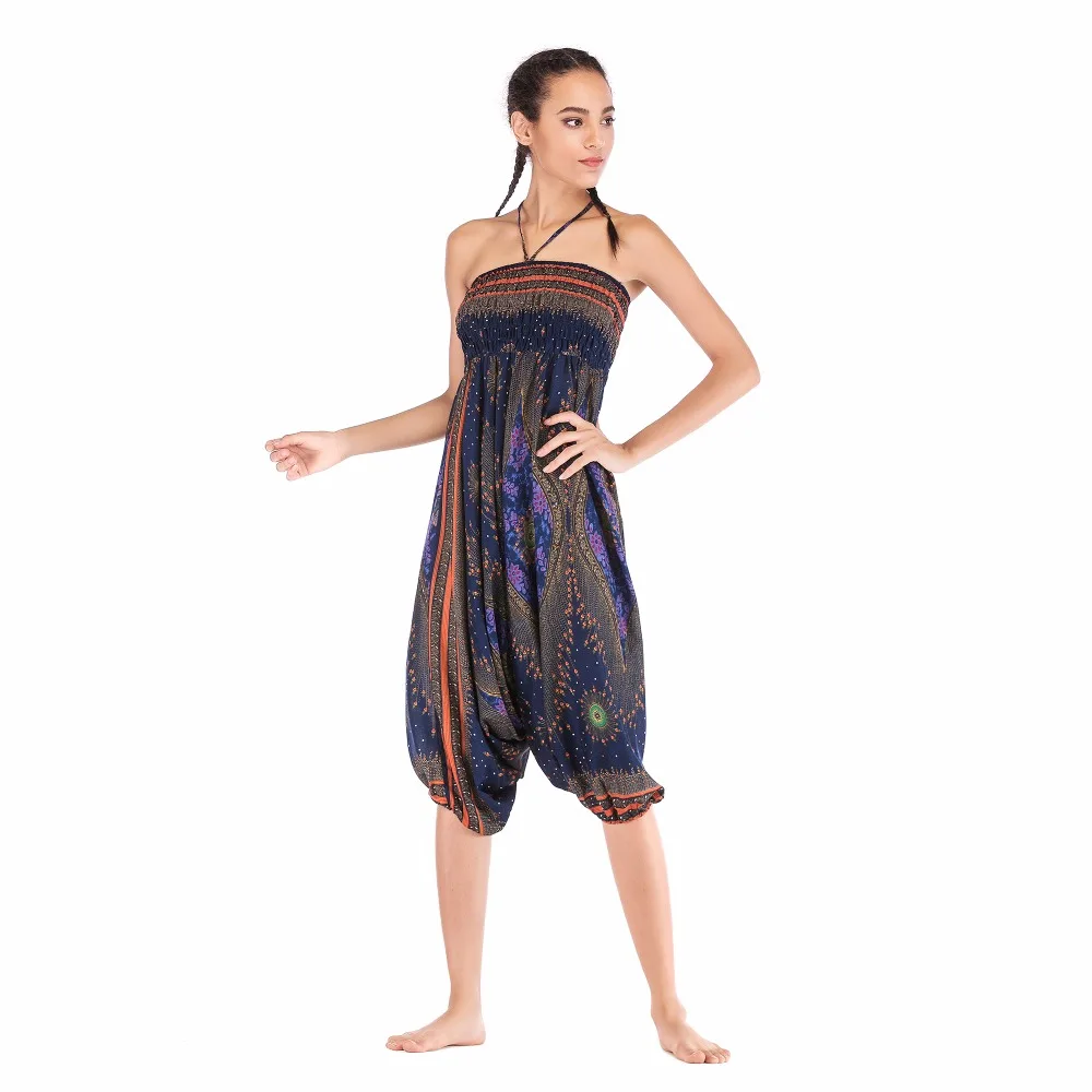 Big Peacock eye navy gold jumpsuit harem pant BPEJ001 (7)