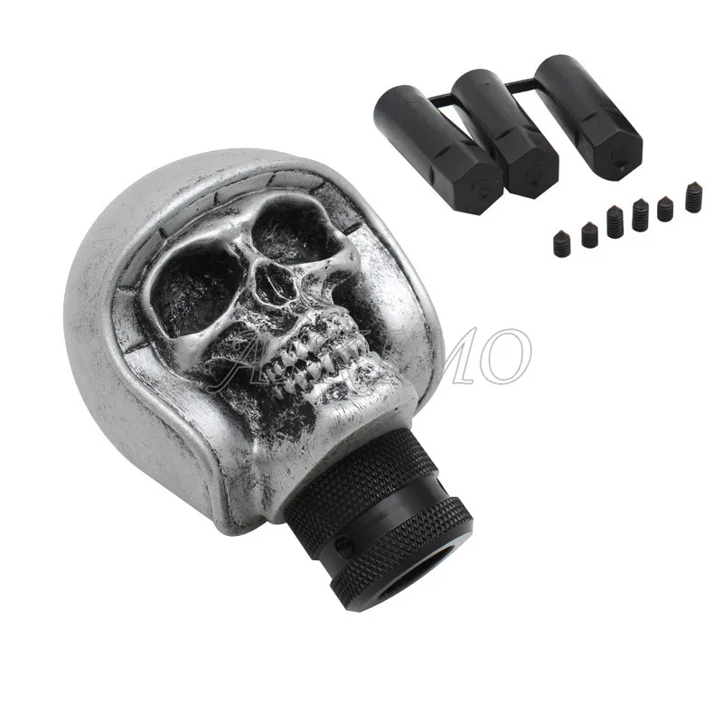 Universal Fit Silver Skull Helmet Style Car Gear Knob Handles Gear