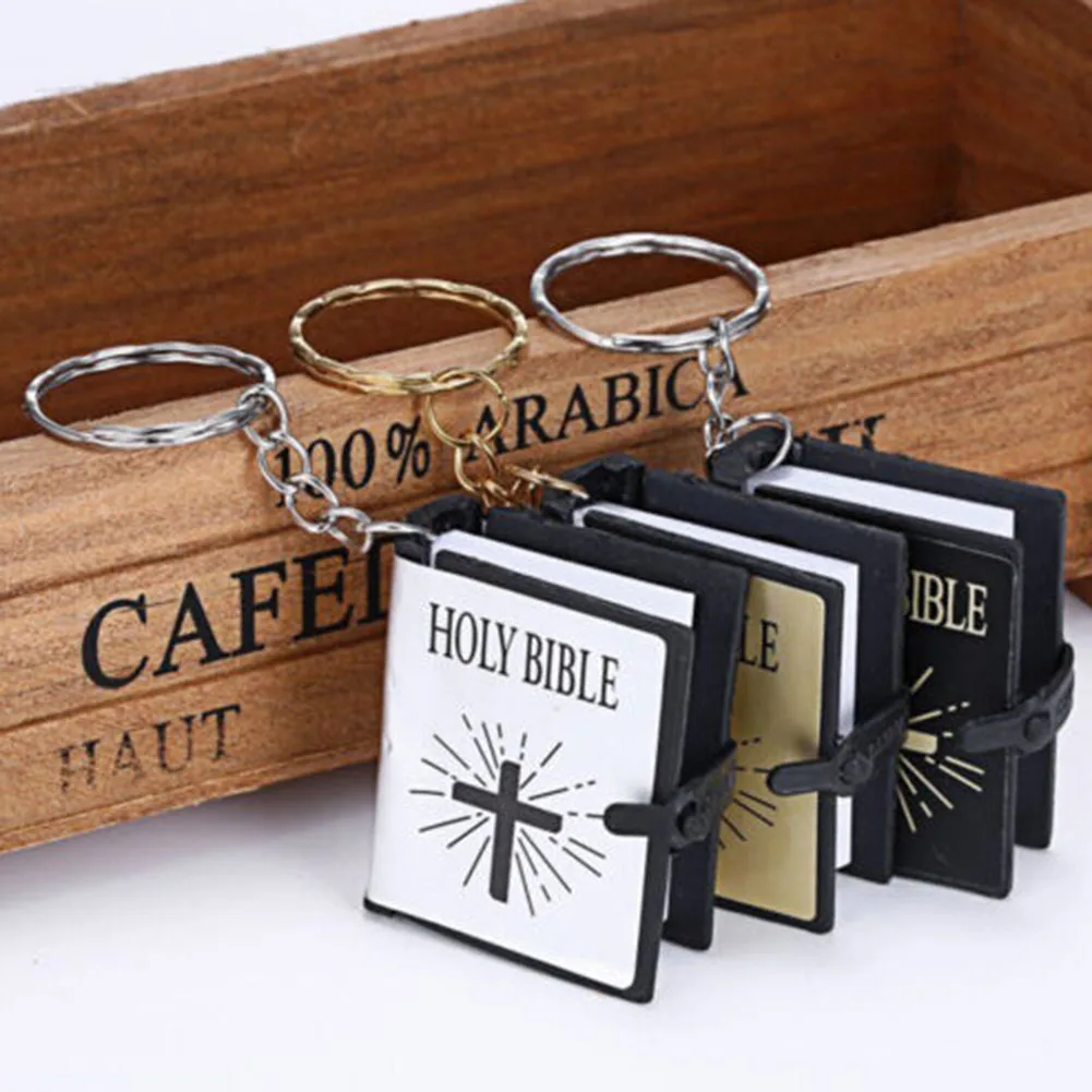 

Creative Mini Bible Keychain English HOLY BIBLE Religious Christian Jesus Gold Black Colors Holy Bible Key Chains