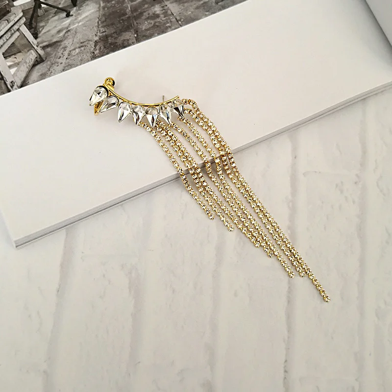 GHIDBK Boho изысканные длинной кисточкой серьги-клаймберы нежные многослойные горный хрусталь серьги клипсы золотое покрытие свадебные серьги на зажимах Свадебные украшения подарки - Окраска металла: gold